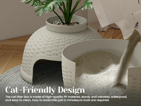 RoyalCraft Hidden Litter Box with Faux Plant, Large Cat Litter Box with Rattan Pattern, Heavy Duty PP Material Litter Box Enclosure Furniture for Home Decor