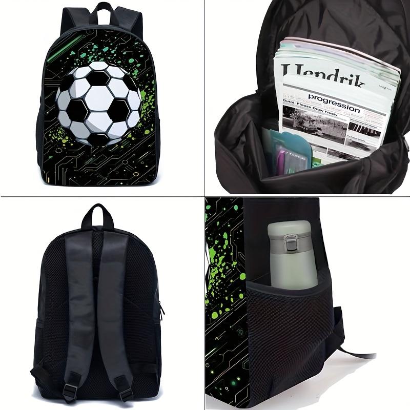 Cool Green Football Black Backpack Three-Piece Set, Large Capacity Backpack for Daily Commuting, for Teenager