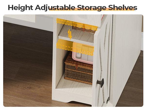 Sikaic Farmhouse Makeup Vanity Desk Mirror With Sliding Barn Door 3 Lighting Modes Adjustable And Charging Station White Furniture Bedroom Storage Drawer Modern Wood Dresser