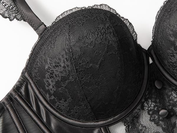 Wingslove Fashion Women's Strapless Bra Longline Lace Bustier Corset Push Up Boned Underwire Sexy Sheer Mesh Lace Trim Low Back Bra