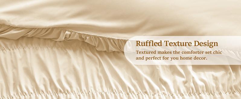 Inovaday 3 Pieces Comforter Set, Boho Fluffy Ruched Bedding Comforter Set with 2 Pillowcases, Soft Shabby Chic Ruffle Comfy Bed Set Luxury Bedding Set