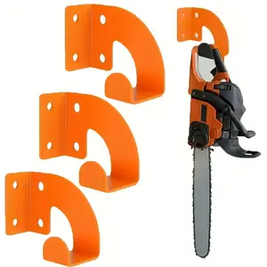 Three-Pack Garage Chainsaw Wall Mount Bracket, Heavy-Duty Metal Vertical Organizer, Locking Design, Space-Saving Tool Storage, Rust-Resistant