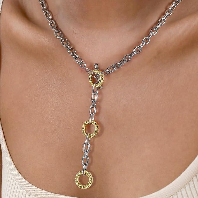 Aprilery Two-Tone Cable Chain Necklace – Designer-Inspired Twisted Rope Oval Link Statement Necklace for Women Chunky Elegant