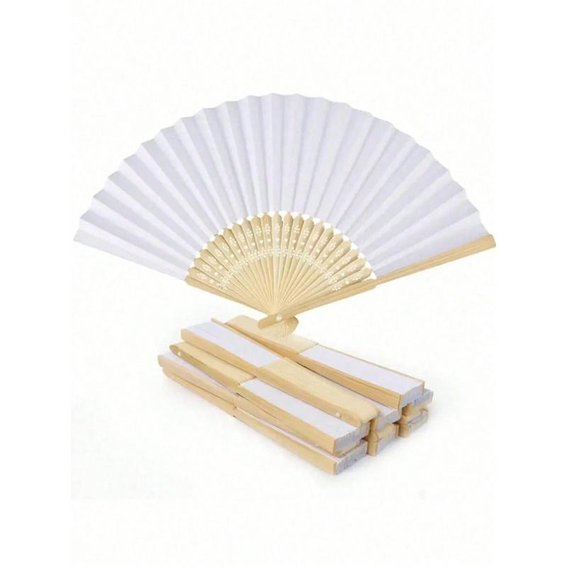 10-Pack Blank White Folding Paper Fans With Bamboo Ribs, Lightweight Portable Hand Fans, Elegant Versatile Style For Weddings, Parties And DIY Crafts, Perfect For Custom Decoration And Various Occasions