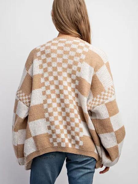 Plus Size Women's Plaid Patchwork Knit Dress, Casual Loose-Fitting V Neck Sweater, Fall & Winter Fashion, Thick Fabric, Knitwear