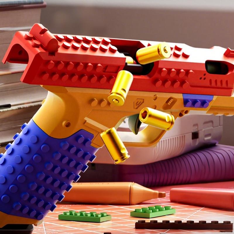 Building Block Toy Gun Blaster, DIY Creative Handgun STEM Model Display Toy, Shoots Bullets, Birthday Gift for Kids Ages 6+