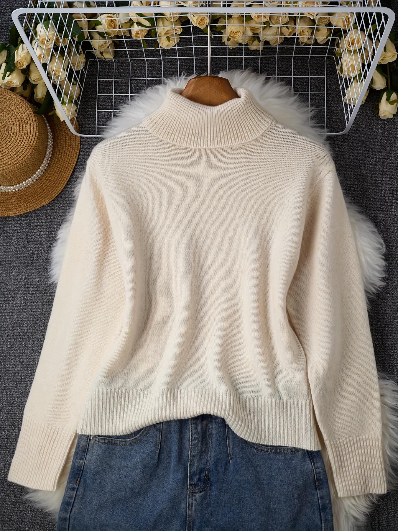 Women's High Neck Knitted Sweater, Pure Color Versatile Pullover, Casual Fashion Top for Daily Wear, Comfortable and Stylish, Knitwear