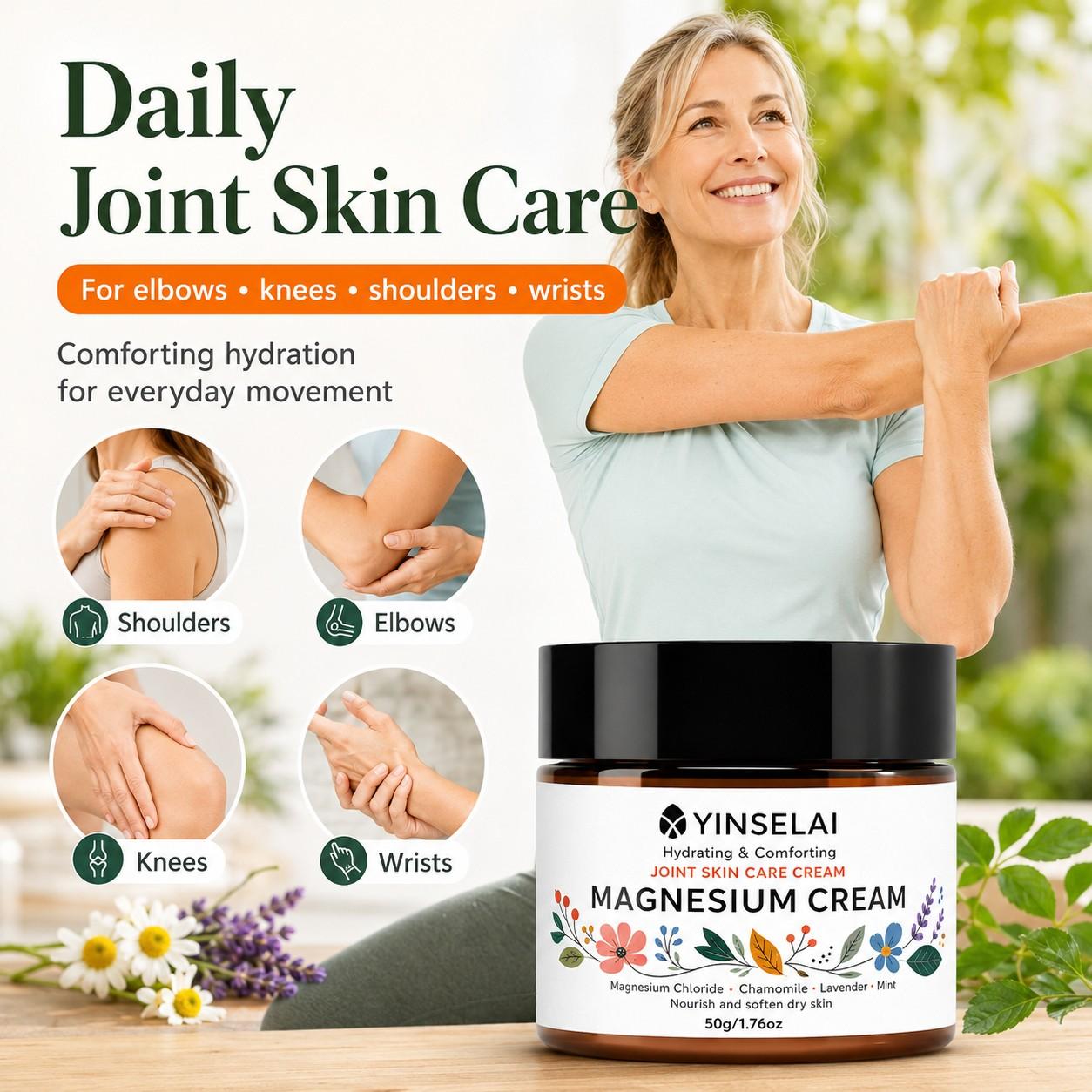 Natural Moisturizing Cream. Gentle formula nourishes and hydrates skin around joints. Suitable for body, neck, knees, hands, legs and waist. Perfect for seniors and athletes to care for skin on muscles and joints.