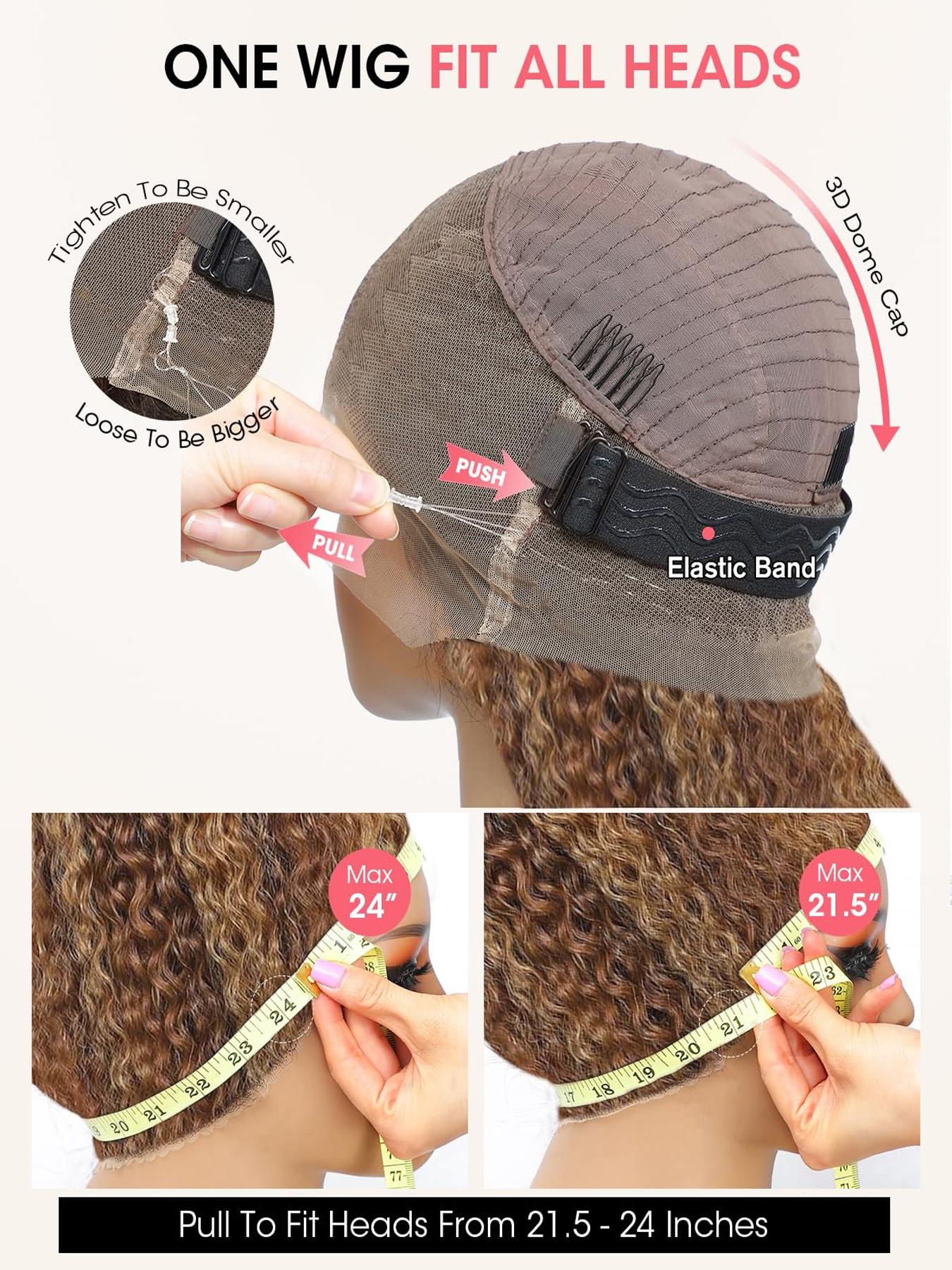 Invisible Drawstring 360 Full Lace Wig Glueless Kinky Curly Human Hair Wigs Hidden Adjustable Strap P4/27 Highlight Transparent Lace Frontal Wig Pre-Plucked With Baby Hair Can Make Ponytail And Bun Multicolor For Women Deep Curly