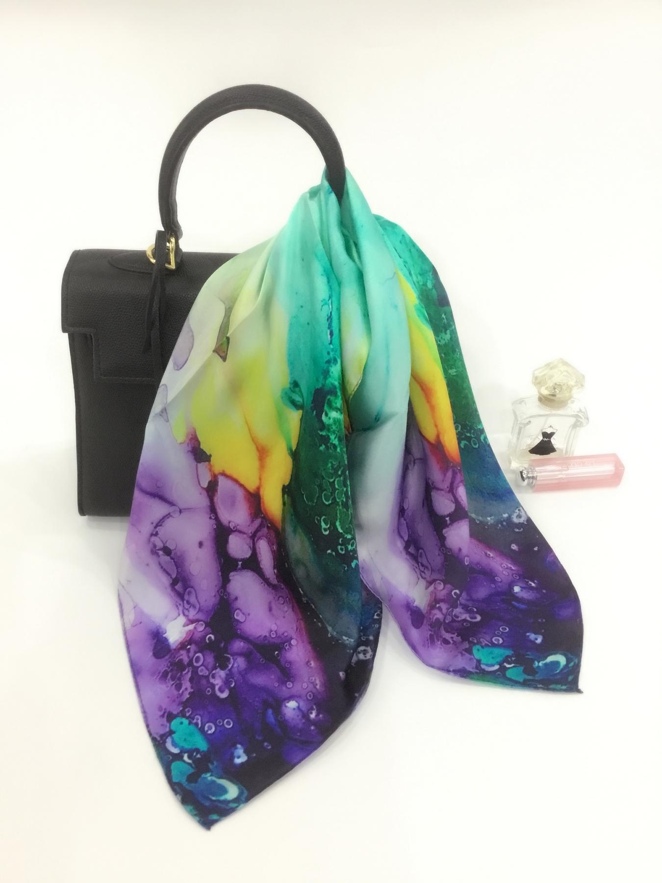 Silk Scarf for Women, 55cm Oil Painting Style Silk Necktie Headscarf, 100% Mulberry Silk, Lightweight Breathable, Soft Smooth, Fashionable Youthful