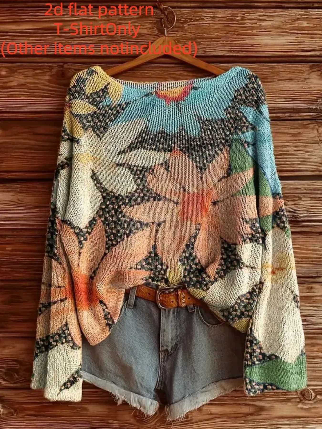 Women's Long Sleeve Top, Floral Digital Print, Fall/Winter Off-Shoulder Design Clothing, Fashionable Casual Ladies' Blouse