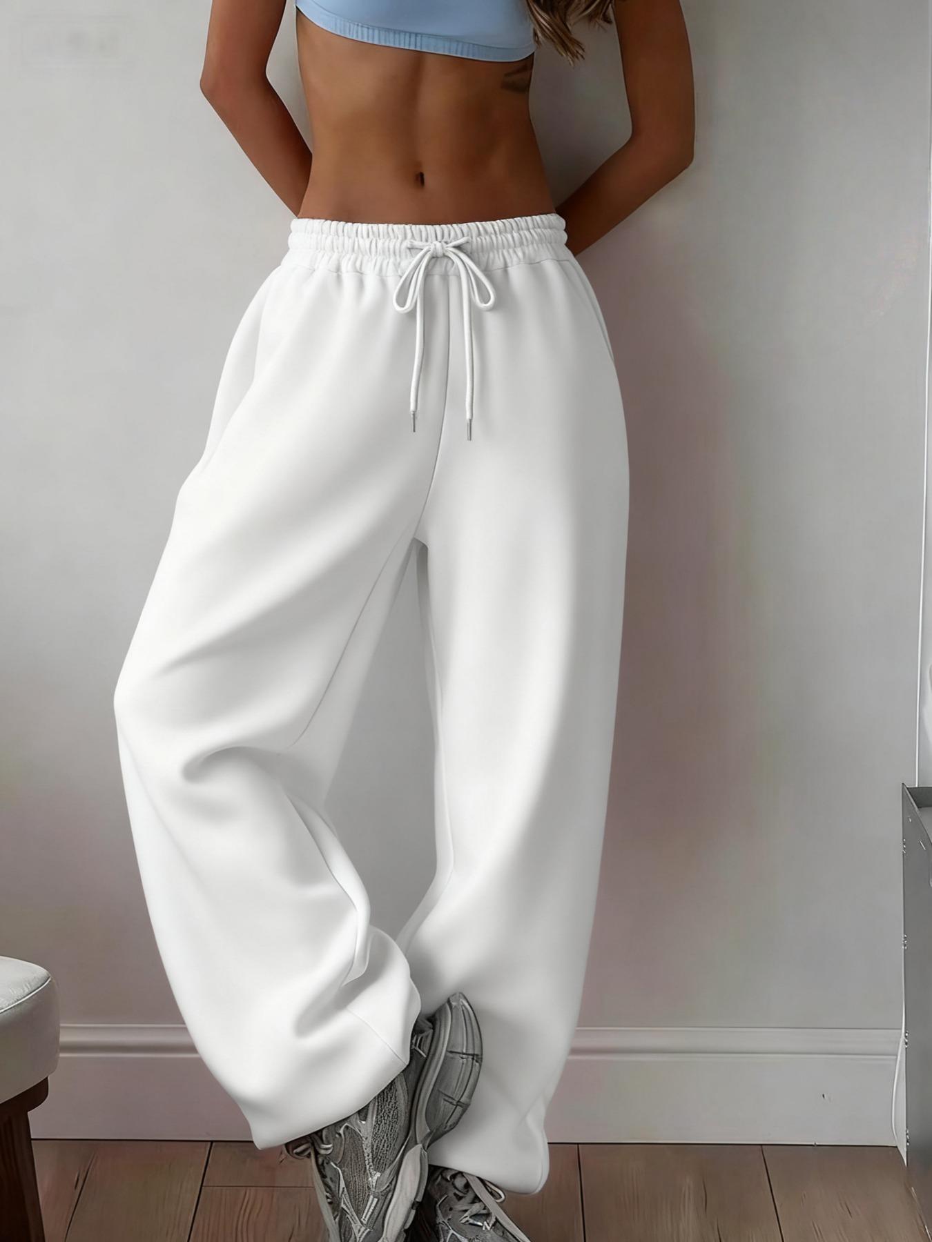 Women's Solid Drawstring Waist Thermal Lined Sweatpants, Casual Pocket Jogger Pants for Daily Wear, Ladies Bottoms for All Seasons