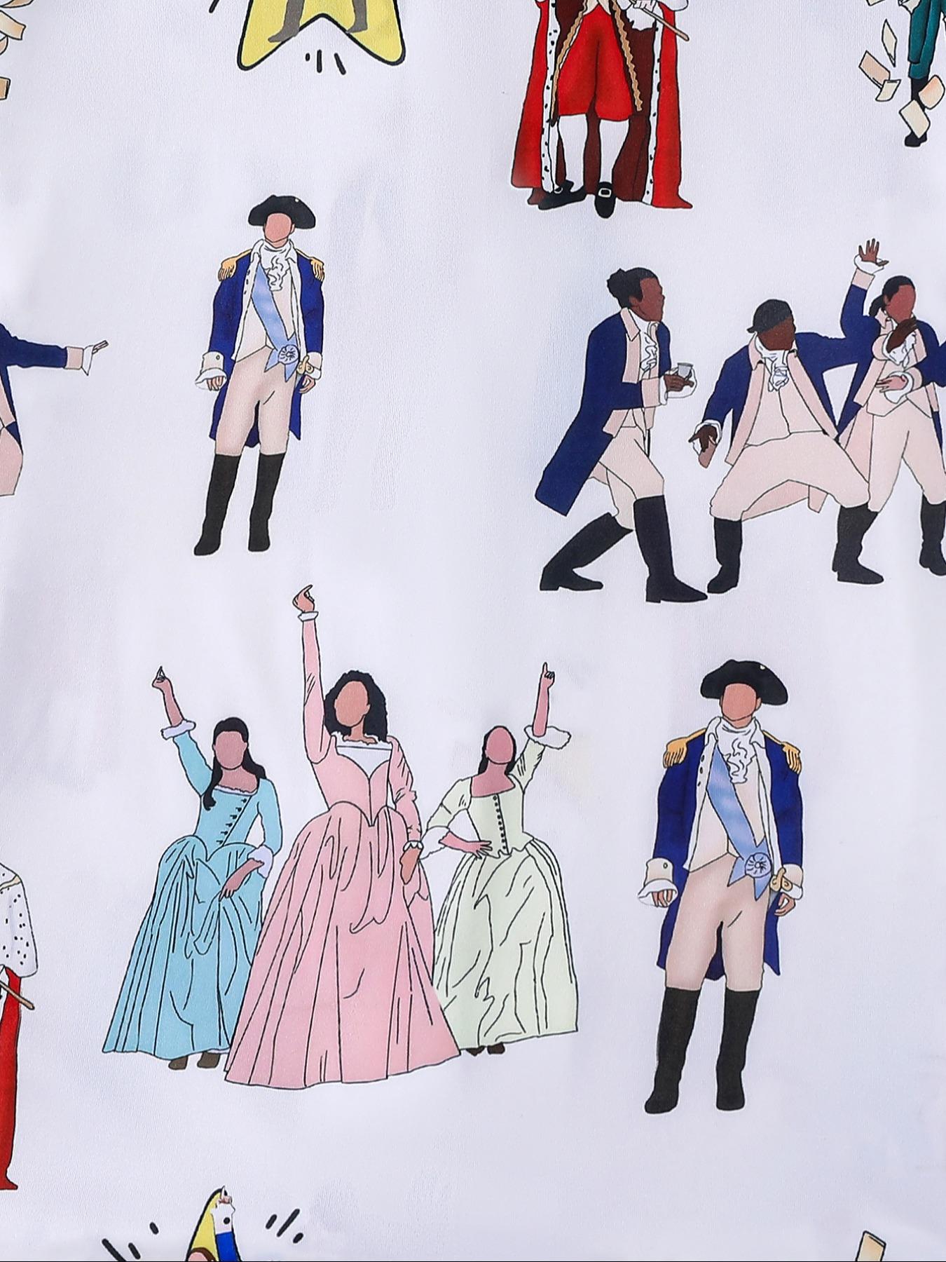 Hamilton Musical Themed Women's Pajama Set, Short Sleeve Shirt Collar Button Soft Top & Elastic Shorts, Casual Home Wear