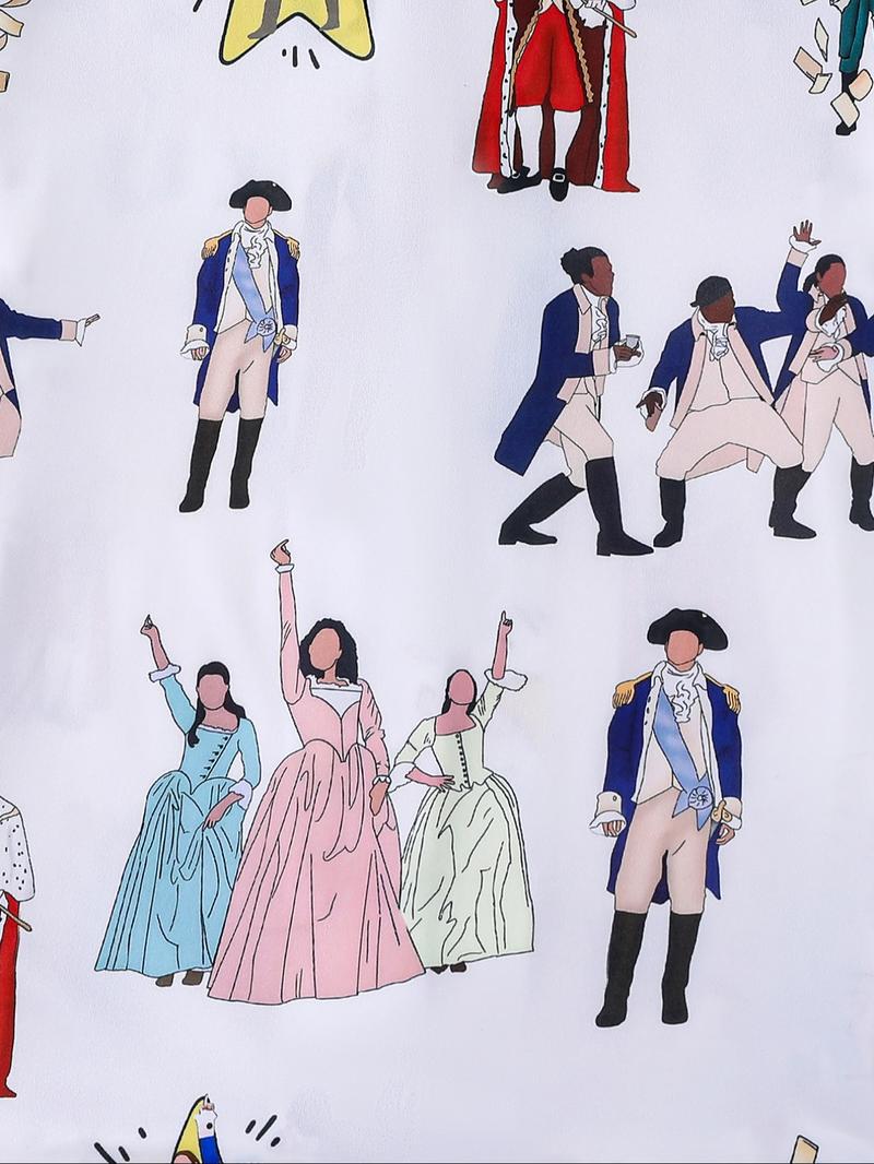 Hamilton Musical Themed Women's Pajama Set, Short Sleeve Shirt Collar Button Soft Top & Elastic Shorts, Casual Home Wear