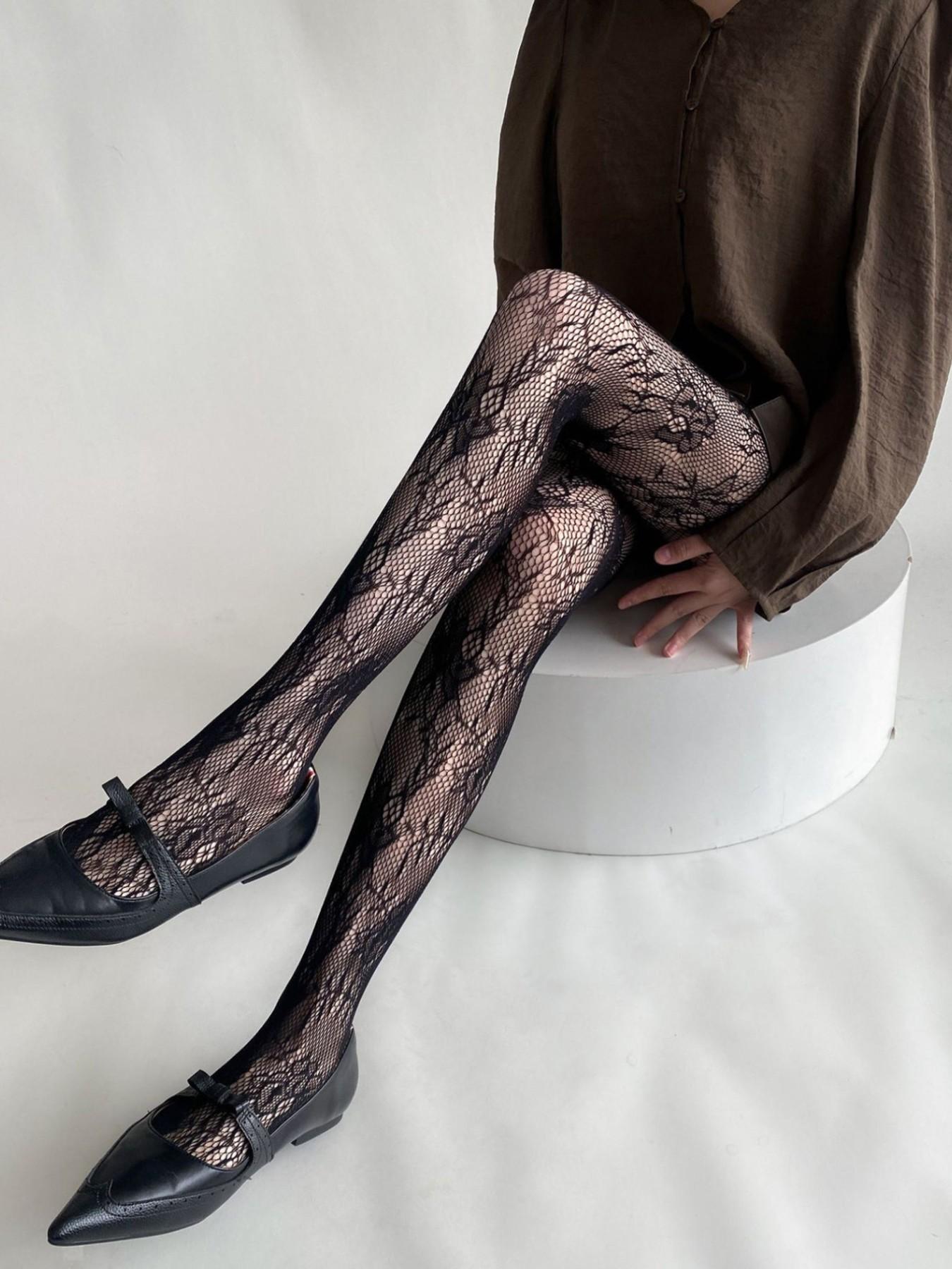 Y2K Floral Lace Fishnet Pantyhose, Vintage Mesh Sheer Stocking, High Elastic Anti-Pick Stocking, Sweet Cool Girl Fashion, All Seasons