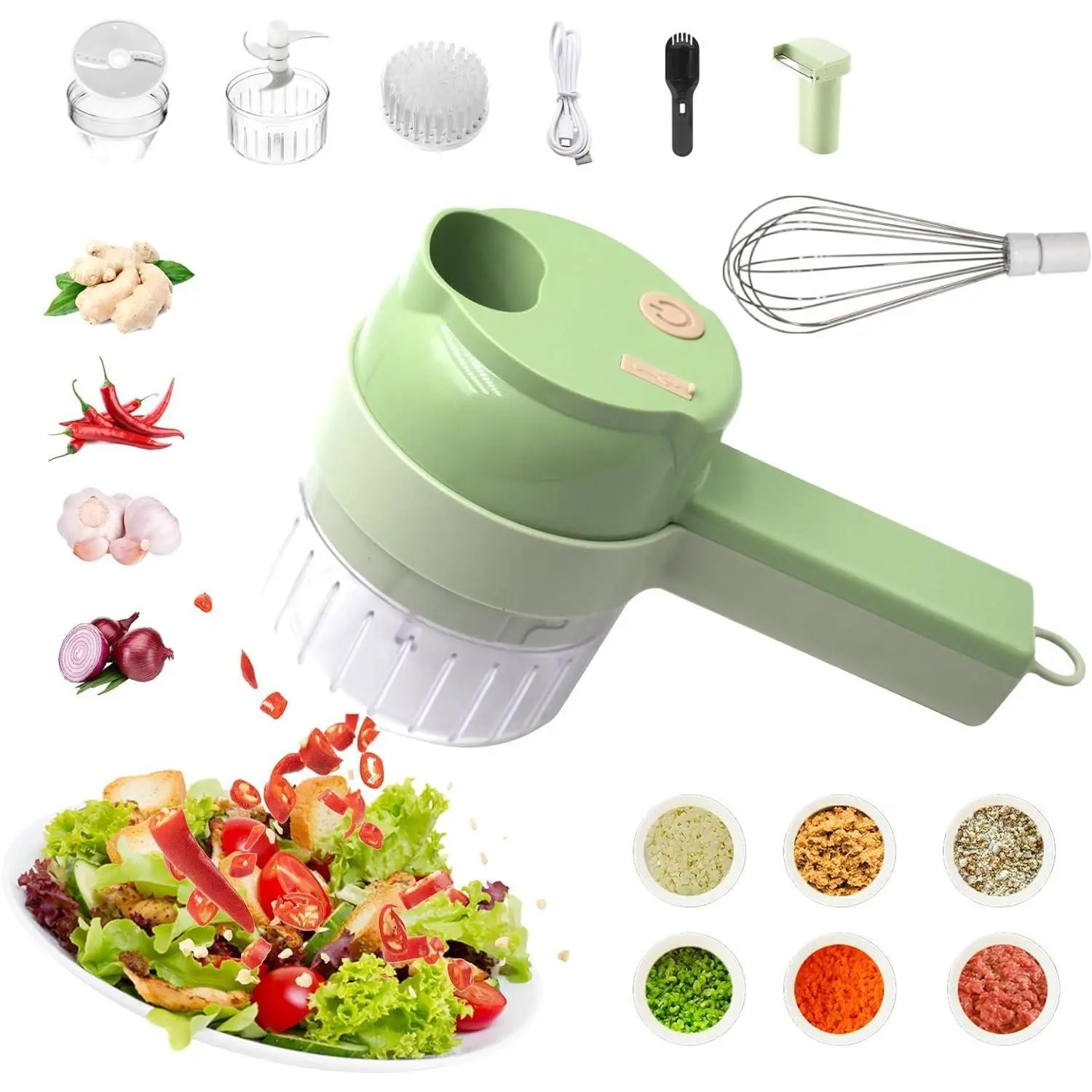 Cordless Electric Vegetable Chopper, Lightweight Kitchen Appliance for Onions, Cucumbers, Garlic, Beans with Slicer, Blender, Grinder Functions (Ideal for Home Supplies, Party Gifts)