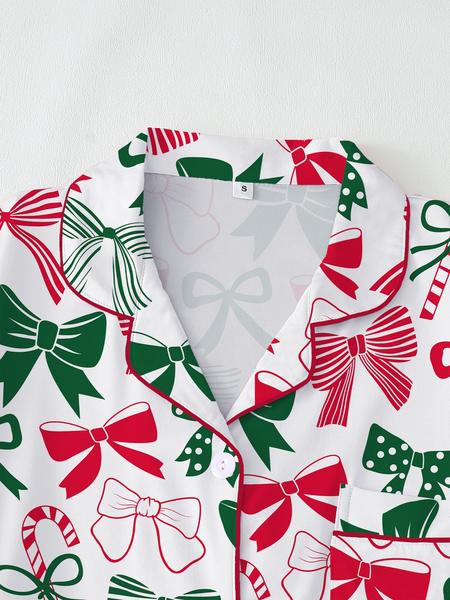 【Christmas Pajamas】Women's Christmas Pajama Set, Long Sleeve Casual Loungewear, Elastic Waist Pants, Elegant Cute Holiday Nightwear