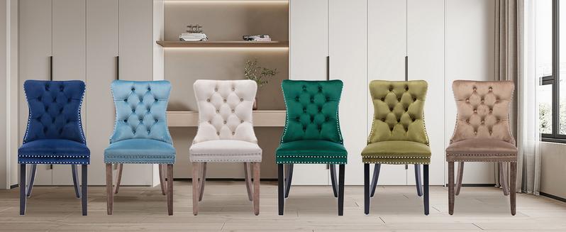 Velvet Dining Chair Set of 2 Upholstered Tufted Dining Room Chair with Nailhead Trim and Solid Legs for Kitchen, Restaurant Adjustable Modern Recliner Indoor Furniture