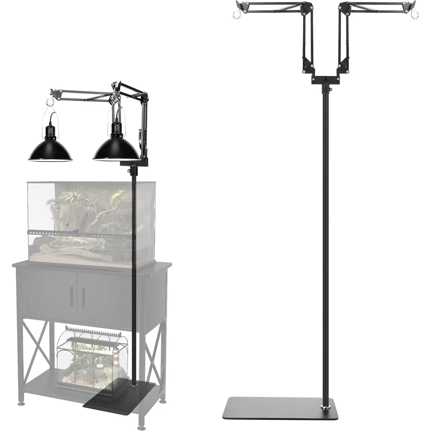 Dual Reptile Lamp Stand, 15.7-74.3 Inch Height Adjustable Reptile Light Stand, 360° Rotatable Flexible Arms, Heat Lamp Stand for Reptile Tanks, Terrariums, Amphibian Cages & PlantsGift
