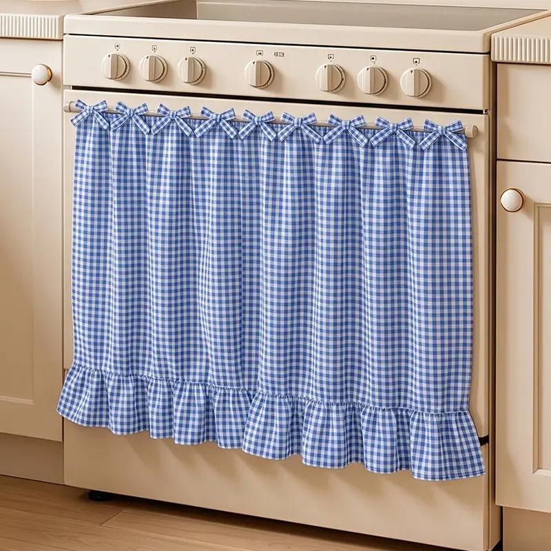 2026 Farmhouse-Style Stove Curtain, Gingham Grid Ruffle-Edge Tier Curtains, Rural Short Window Valance, Home Kitchen Dust Cover, Plaid Floral Window Treatments, Aesthetic House Decor, Unique Room Decor