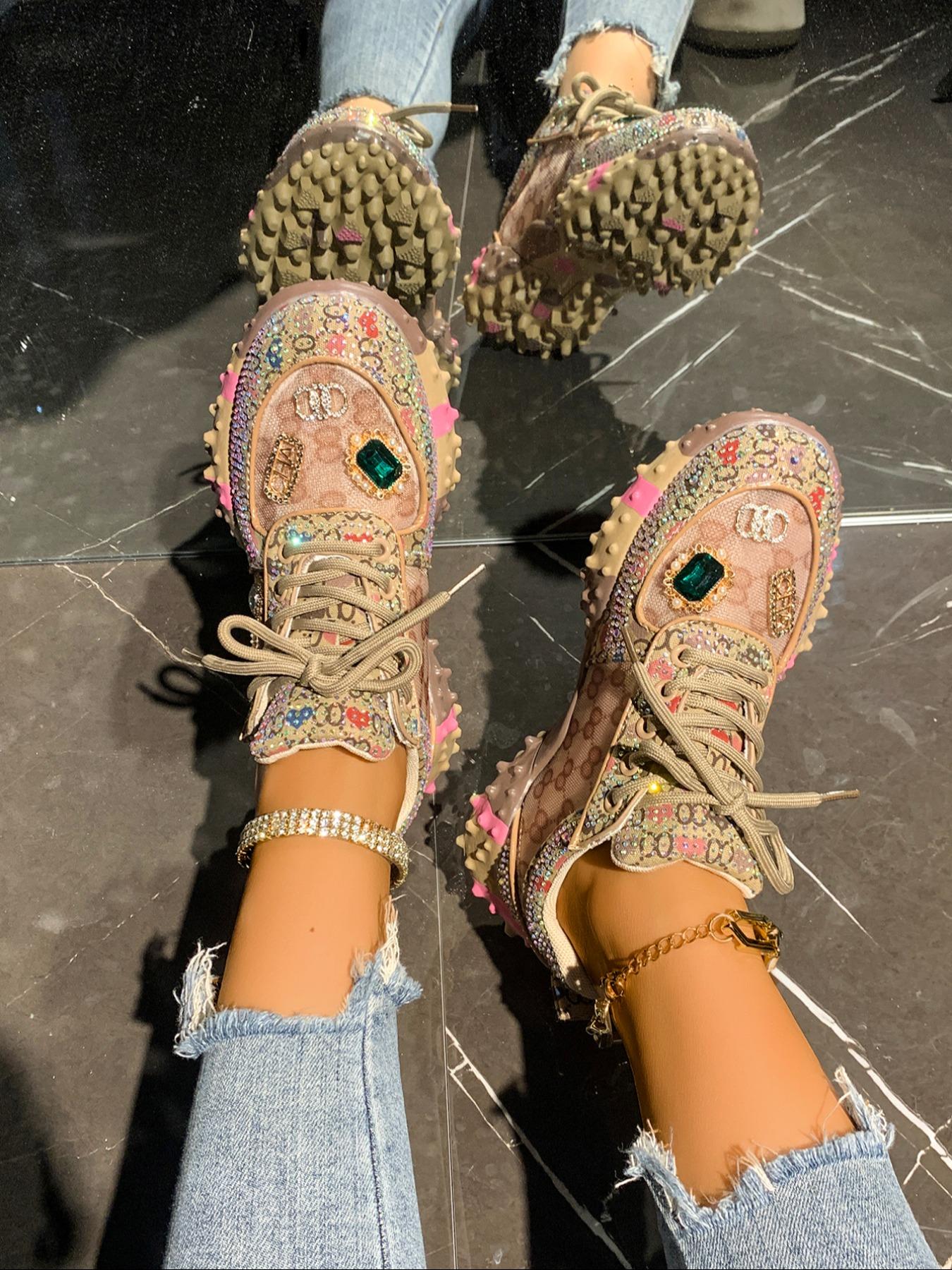 Sweet Cool Full Diamond New Street Casual Sports Shoes, Textile Upper, Rubber Sole, All Seasons, Less Than Ankle Height, Plain Style