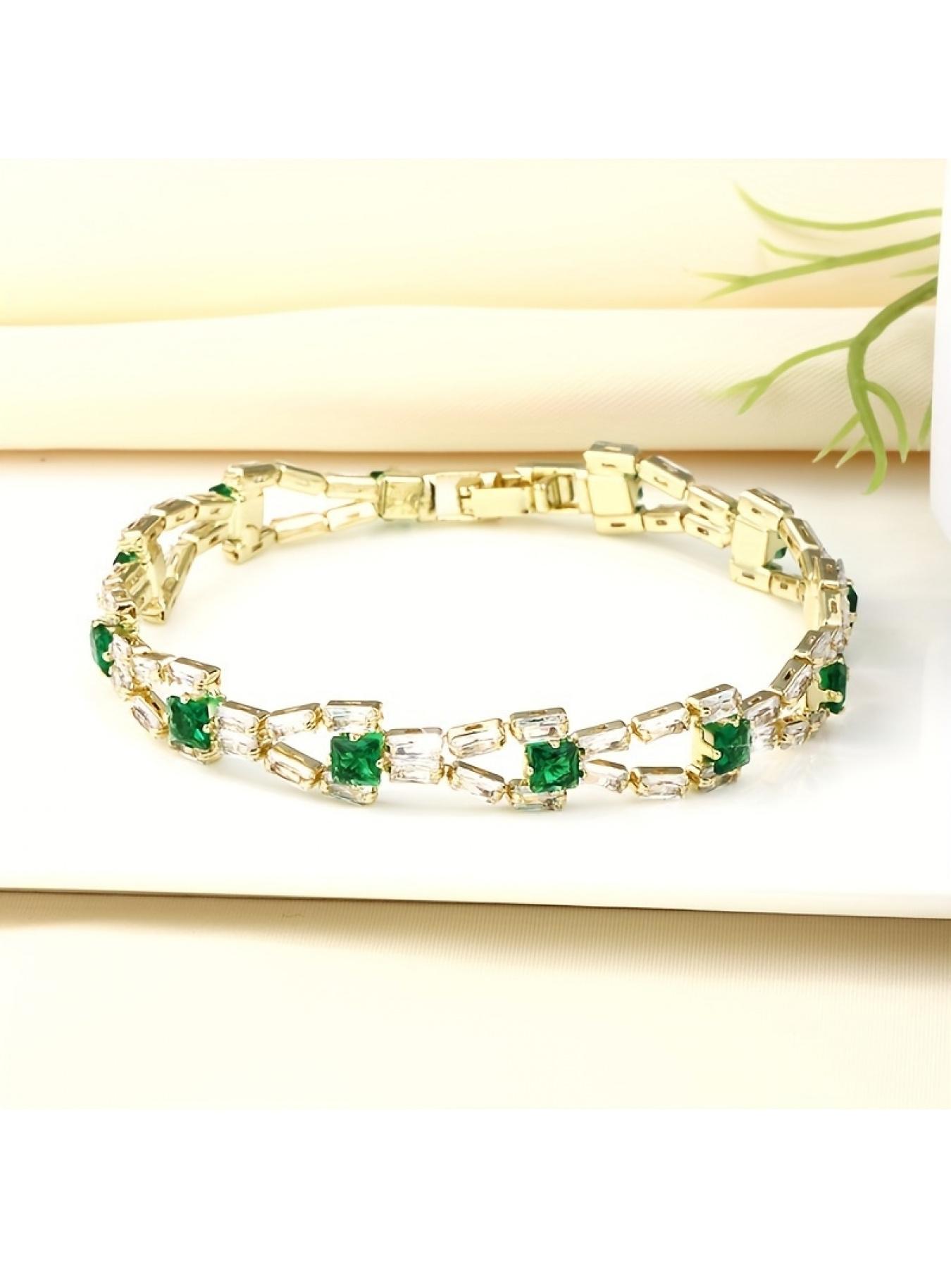 Luxury 2-Row Square Geometric Tennis Bracelet with 3A CZ for Women