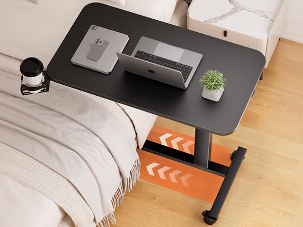 COMHOMA Adjustable Overbed Bedside Table with Lockable Wheels, Pneumatic Mobile Standing Laptop Desk, Portable Rolling Overbed Table Hospital Home Use