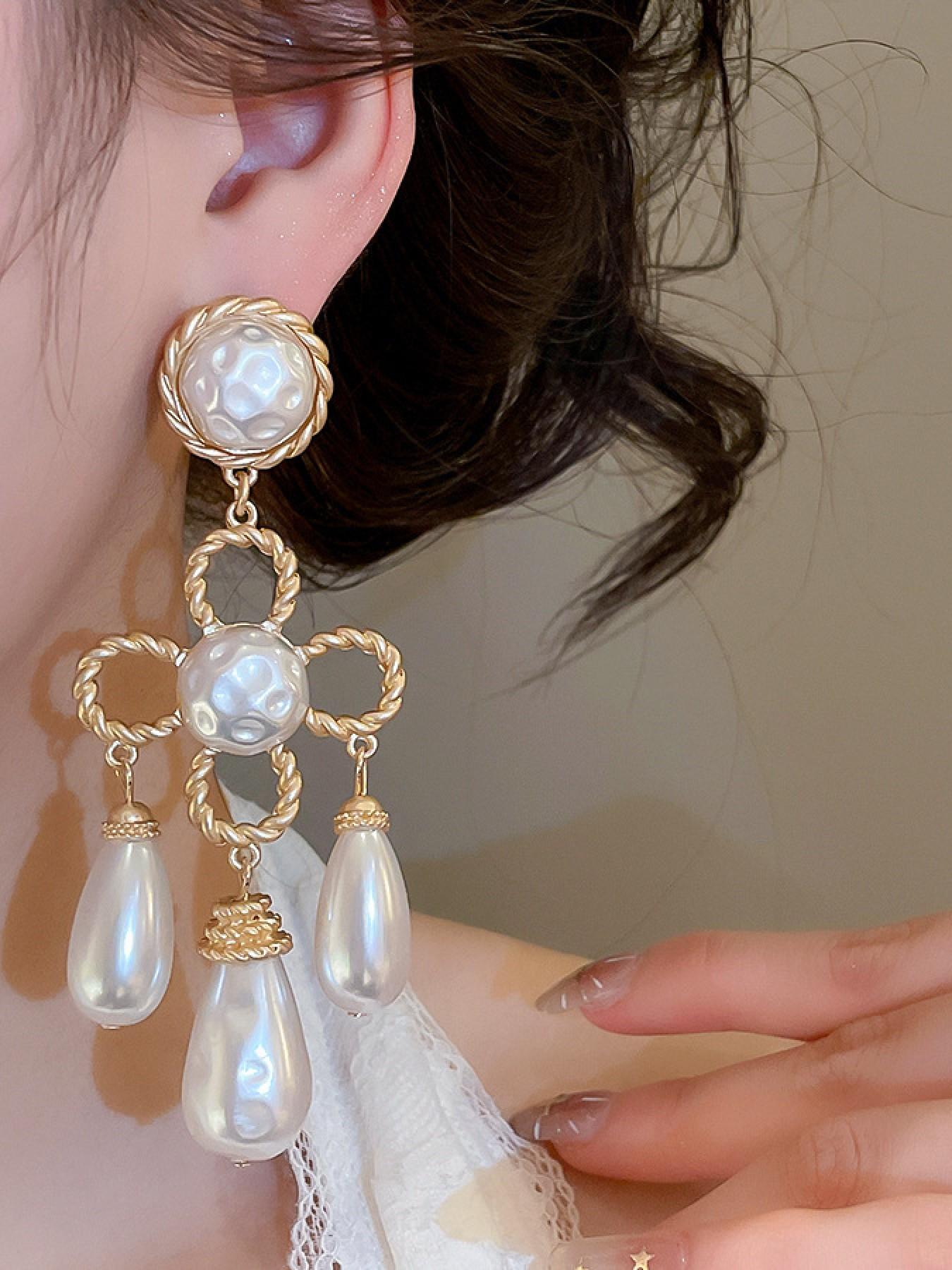 Vintage Irregular Imitation Pearl Teardrop Earrings for Women, Casual Style, All Seasons, Zinc Alloy Chain, Wedding & Daily Wear