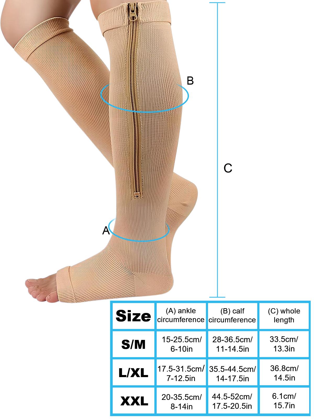 INNENS 3 Pairs Nylon Zipper Compression Socks 20-30mmHg Support Graduated Stockings for Mens Womens Athletic Running