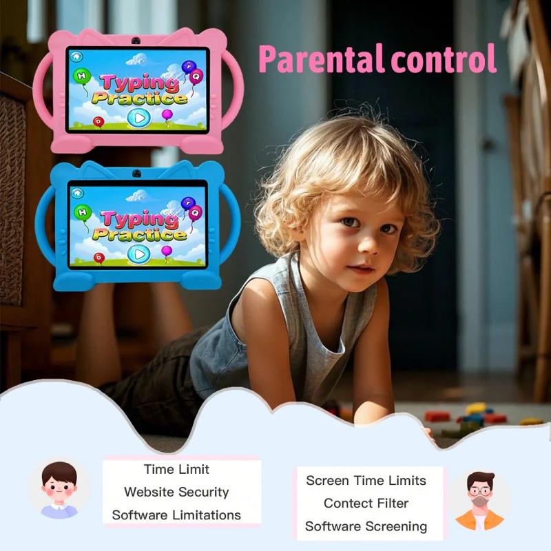 7-inch Android tablet, Learning tablet, education and entertainment all-in-one, portable, suitable for multiple scenarios, with parental control feature, children's soft silicone tablet, best birthday gift