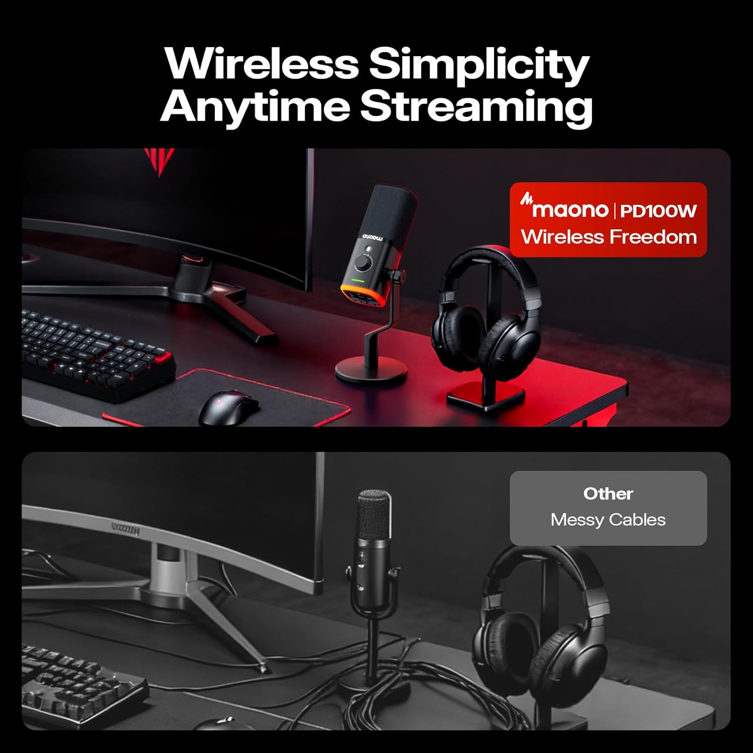 Wireless Gaming Microphone Dynamic USB Streaming Mic for PC Computer with 3 Level Noise Cancelling RGB Lighting Mute Button Software Wireless Gaming Microphone Dynamic USB Streaming Mic for PC Computer with 3 Level Noise Cancelling RGB Lighting Mute Button Software