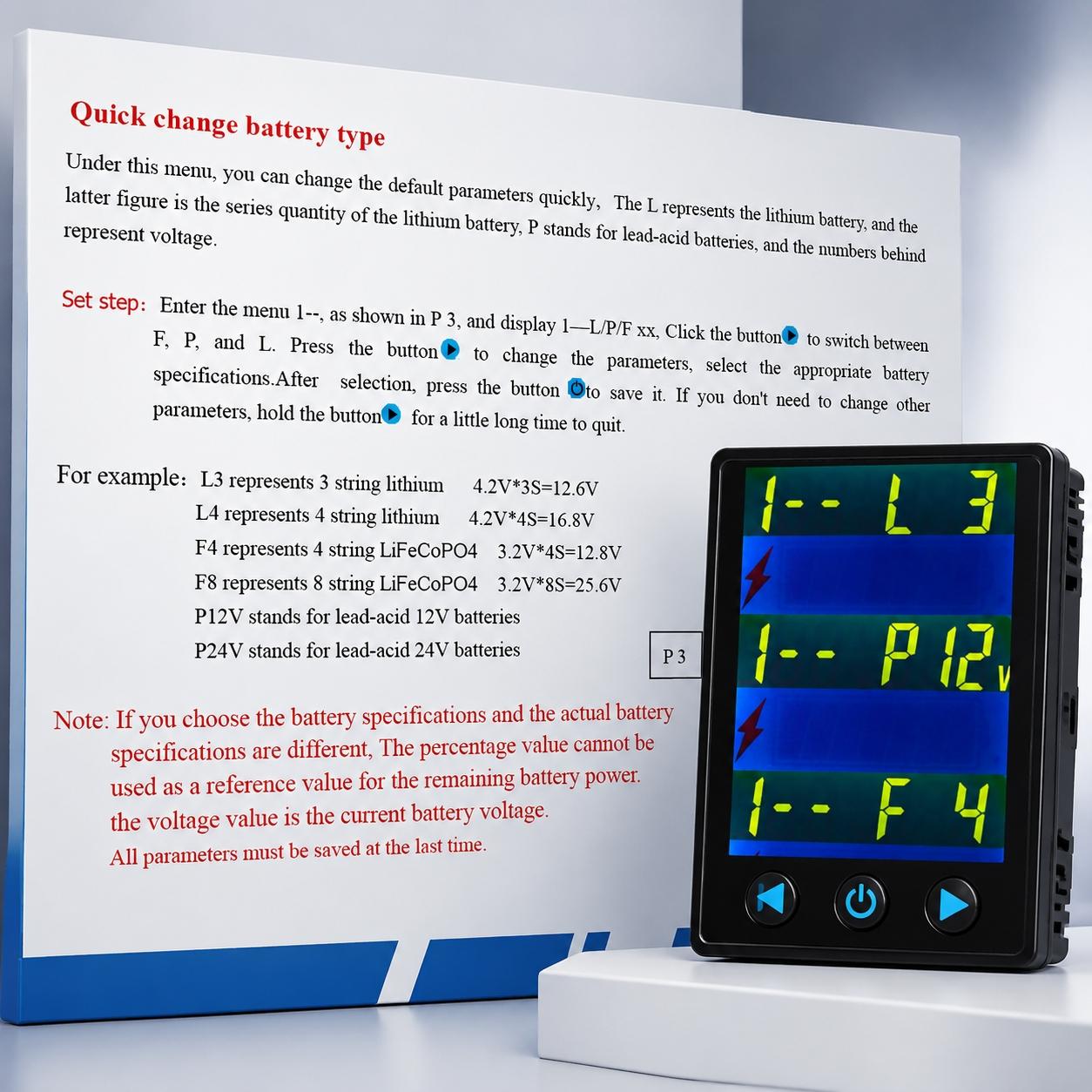 Multifunctional Battery Capacity Monitor LCD Voltage Thermometer 10-100V Programmable Gauge for 12V 24V 36V 48V Lithium Batteries Real Time Percentage Health Status Indicator Compatible with Various Battery Types
