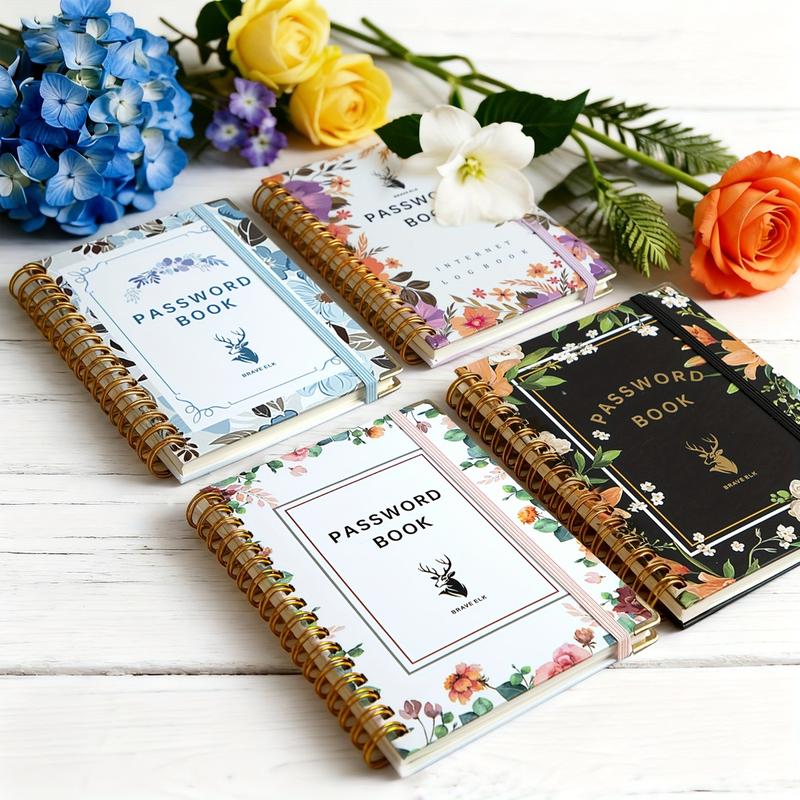 Brave Deer Elegant Floral Password Notebook, B6 Password Organizer with Gold Lock Icon, Thick Paper & Bookmarks, Multi-Color Diary Journal