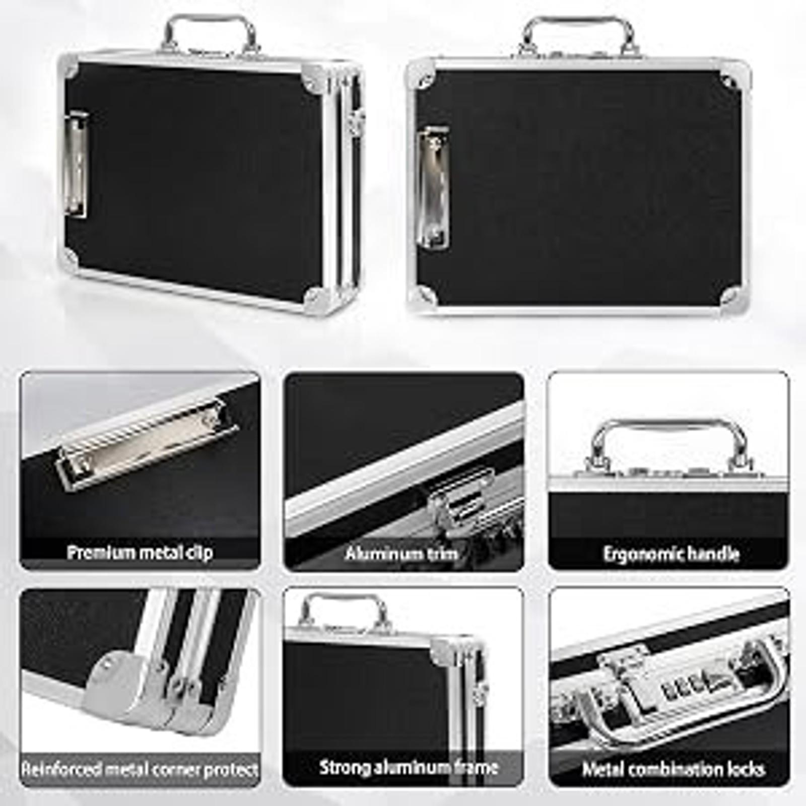 Aluminum Briefcase, Key Lock Clipboard Storage Box, Lockable Storage Case with Foot pad and Corner Protectors, 13x 10x 2.75 inch