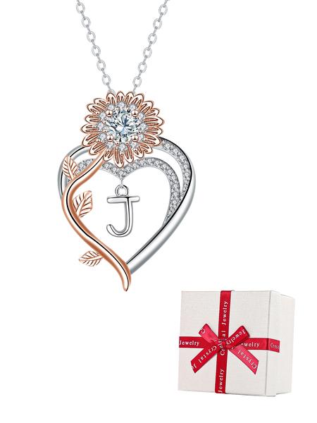 Sunflower Initial Heart Necklace with Rose Jewelry Box, Letter Pendant for Women, Mother's Day Birthday Christmas Gift, Exquisite Jewelry Gift