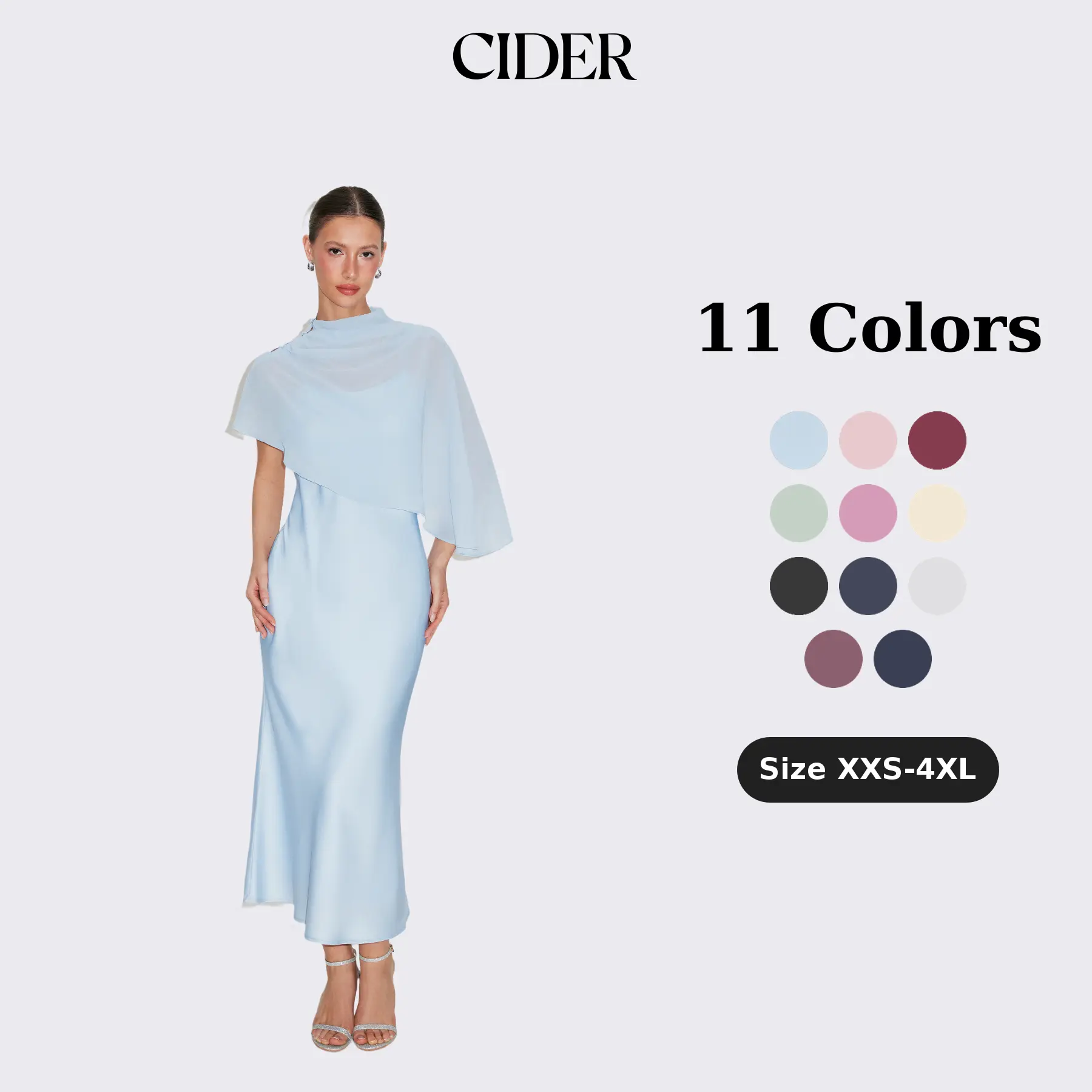 Cider Satin High Neck Cape Sleeve Maxi Dress