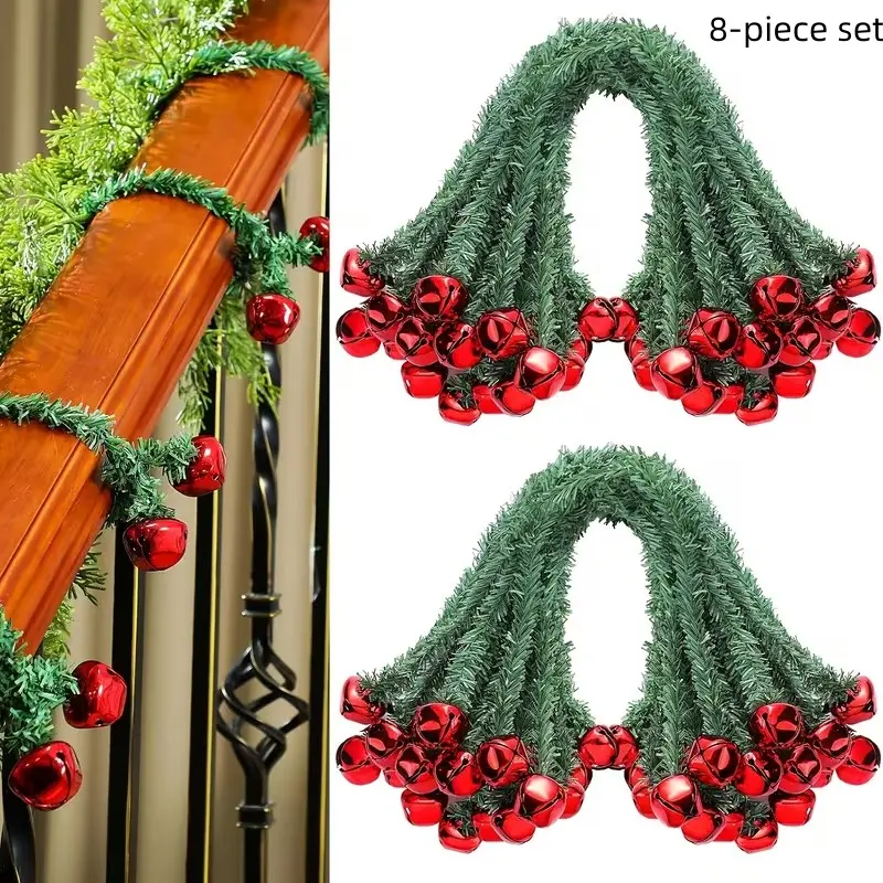 8-Pack Reusable Plastic Christmas Wreath Bell Straps, Twistable Bell Decorations for Railing, Stairs, Handrails, Flexible Hooks for Holiday Decor, Halloween Use