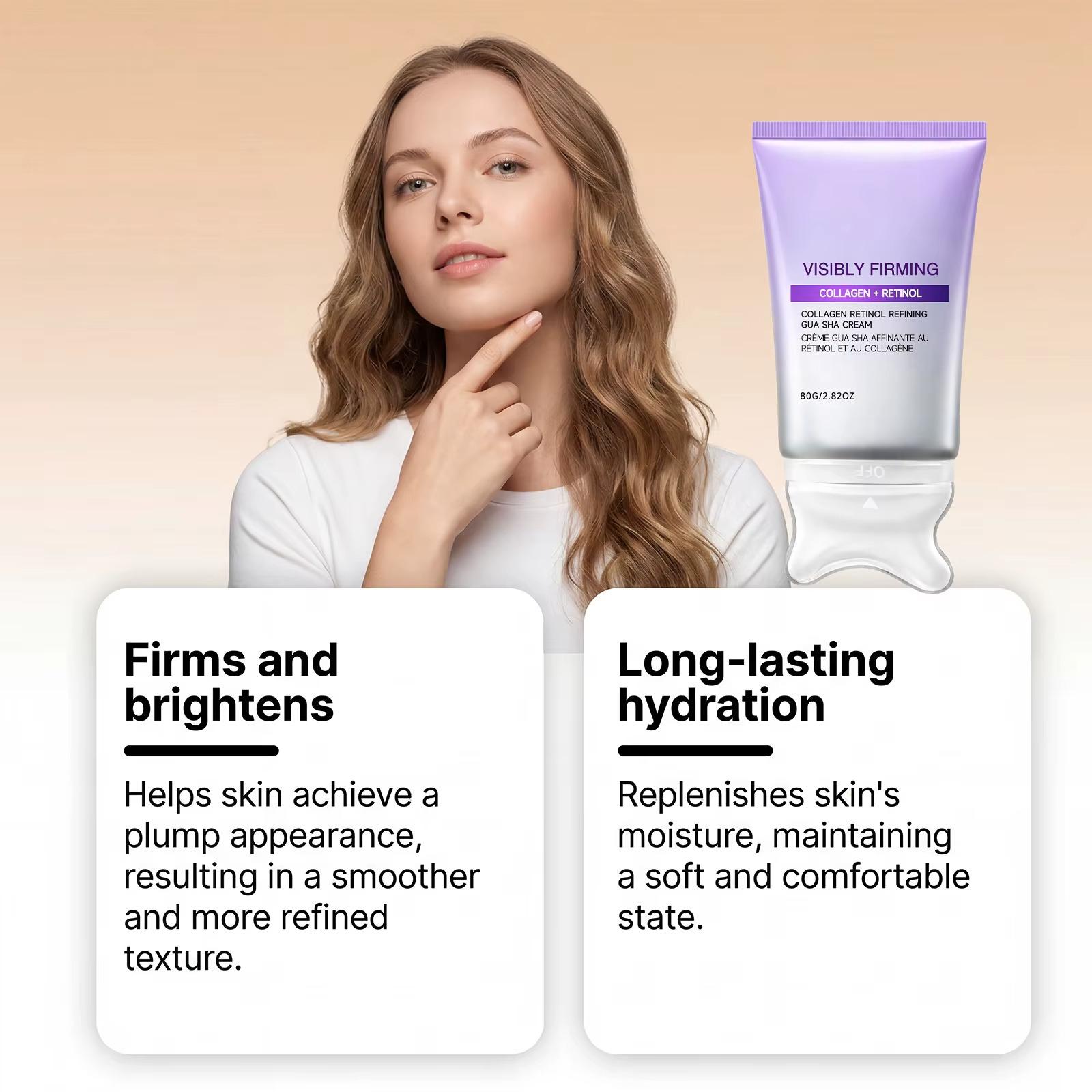 2-in-1 Gua Sha Neck Firming Cream with Roller Massager -Gua Sha Firming Cream Lifting Cream Anti-Aging Retinol & Collagen Moisturizer for Jawline & Turkey Neck Lifting - Korean Skincare V-Line Contour Lotion (2.7 fl.oz)