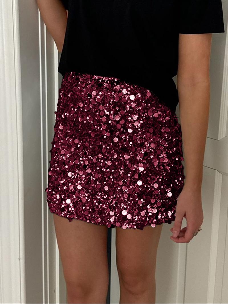 Fashion Elegant Sexy Sequin Design Bodycon Short Skirt, Slim-Fitting A-Line Mini Dress, Perfect for Parties & Night Out
