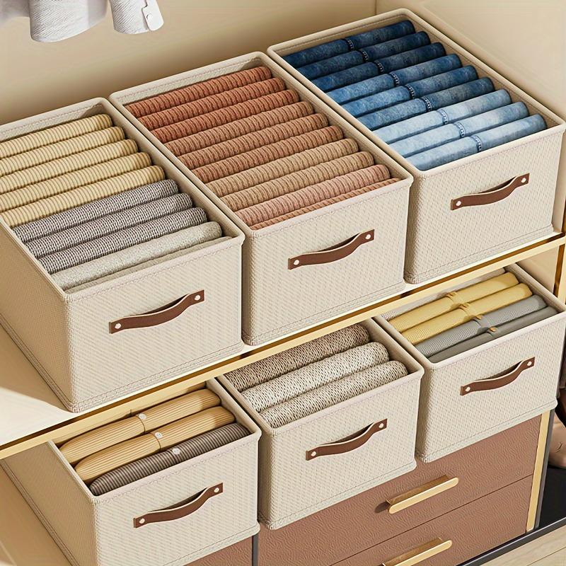 A winter closet clothing storage box (with handle), a foldable rectangular basket, a fabric container box for organizing shelves, suitable for the bedroom, Indoor Storage, in gray and beige colors, Clothes Storage Boxes