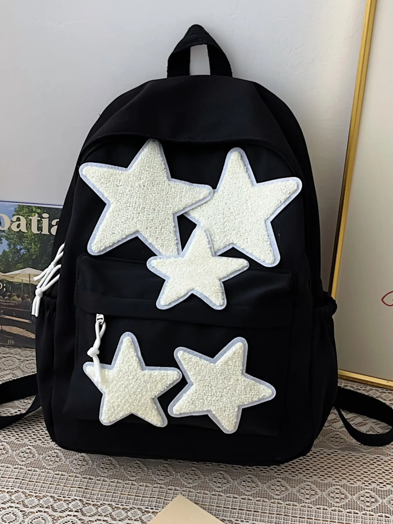 Star Student Commuter Nylon Backpack, Large Capacity Lightweight Portable Simple Casual Travel Backpack, Versatile Fresh Trendy Bag