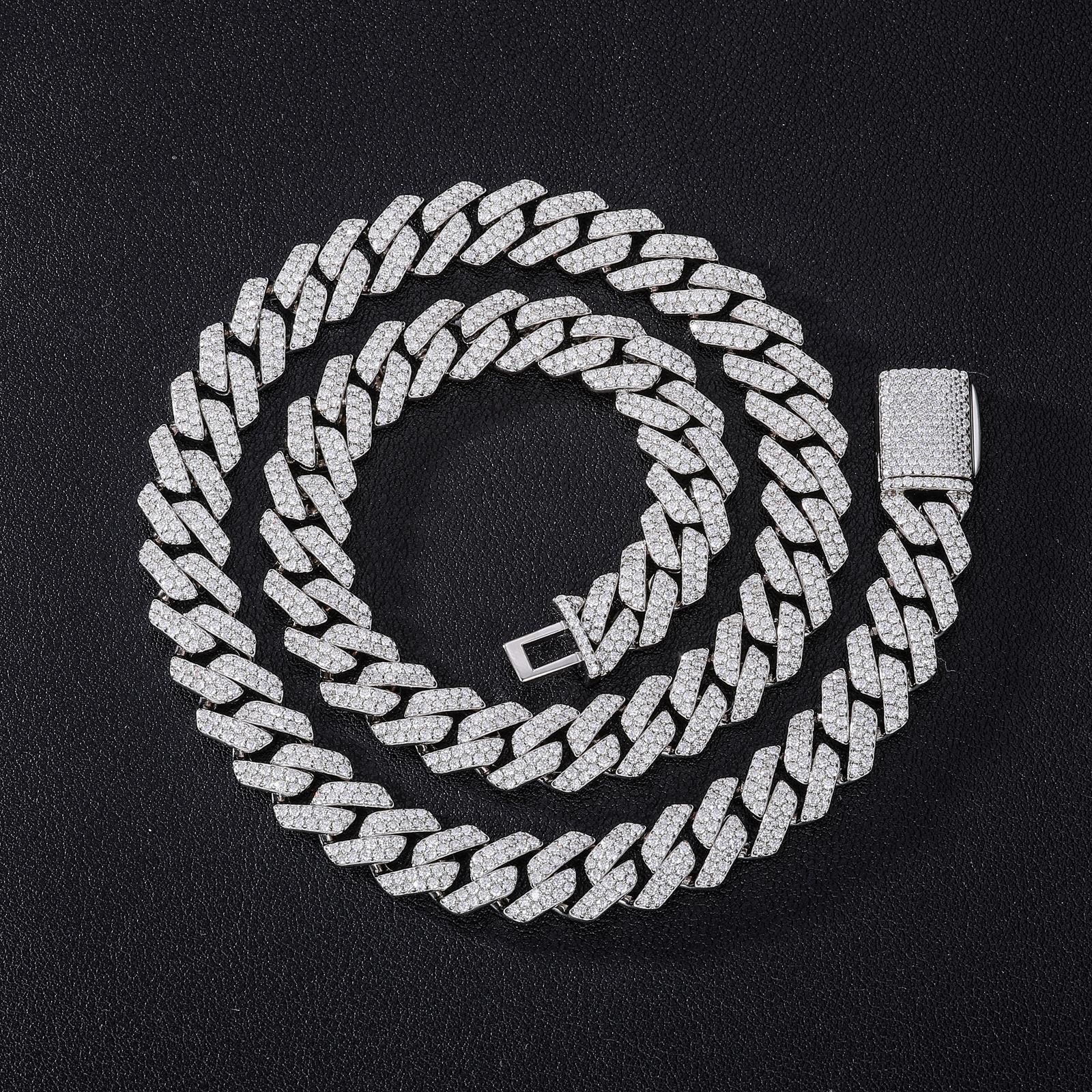 14mm 18K Gold-Plated Cuban Chain with Lab-Grown Moissanite S925 Sterling Silver Setting Cuban Synthetic Moissanite Link Miami Chain Hip Hop Rock Cuban Necklaces【#N90】