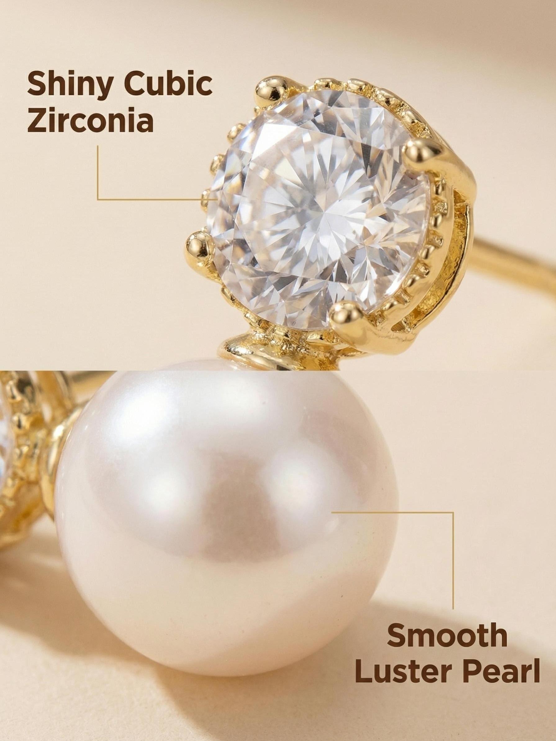Elegant Pearl Zircon Earrings, Classic Luxury Design, Hypoallergenic Daily Wear Jewelry, Versatile Office Accessories, Allergy-Free Ear Studs