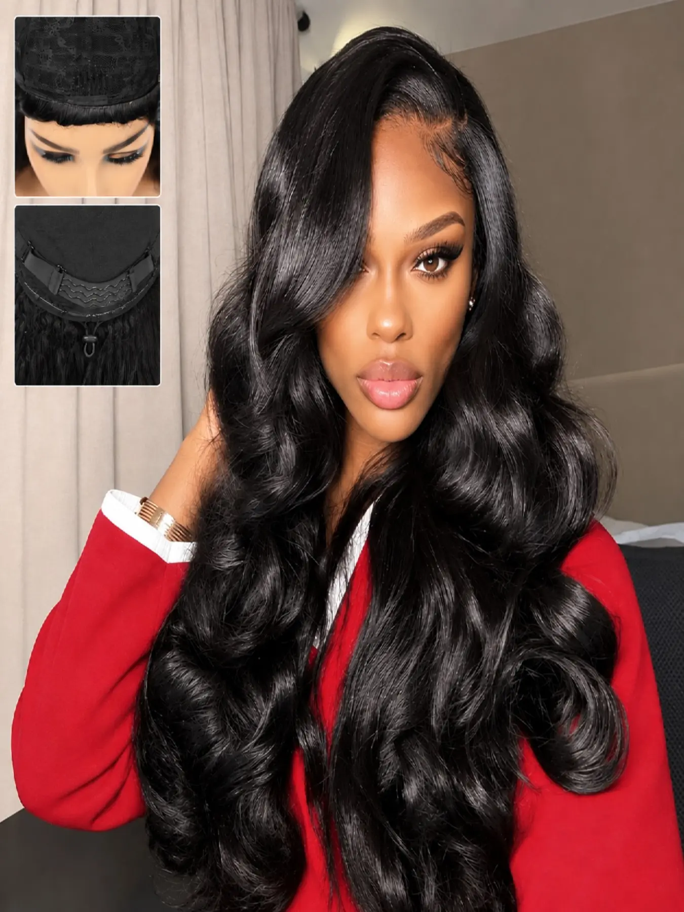Body Wave Half Wig Human Hair 200% Density 3 In 1 Seamless Flip Over Glueless Wigs with Drawstring Beginner Friendly Headband Wig for Women Daily Wear