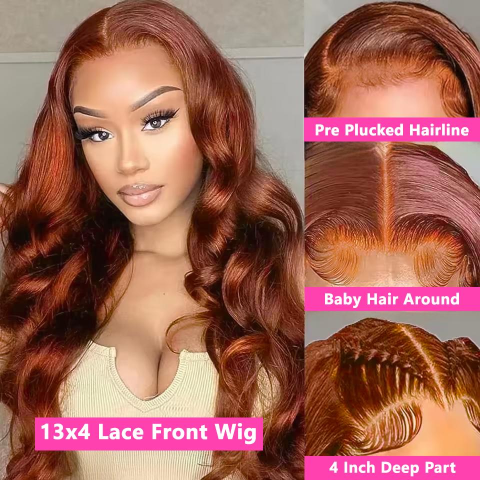Bling Hair #33 Reddish Brown(Ginger) 13x4 Lace Front Wigs 180% Density Body Wave Lace Front Wigs Pre Plucked 13x6 Lace Wigs For Black Women