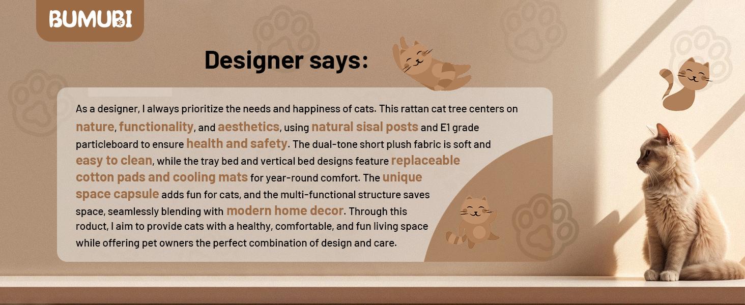 Multi - Level Rattan Cat Tree Tower with Scratching Posts & Lounging Areas for Indoor Cats