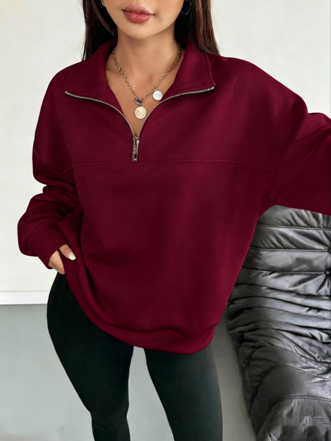 Women's Hooded Half-Zip Casual Round Neck Sport Top, Full Print Leaf Pattern, Digital Printing, Loose Fit, Fall & Winter, Camo Sweatshirt