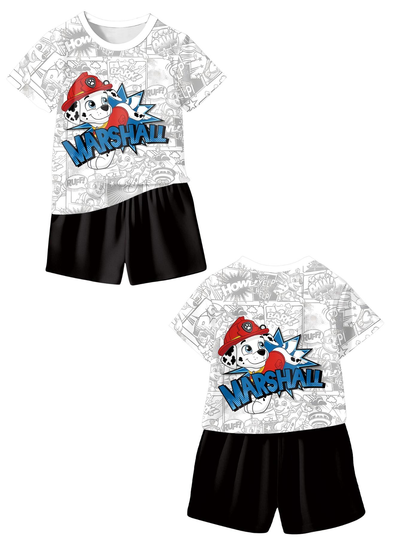 Paw Patrol Marshall Two-Piece Short Sleeve and Shorts Set, 100% polyester casual loose fit set, fun printed patterns for summer, outdoor sports T-shirt set, perfect gift for boys