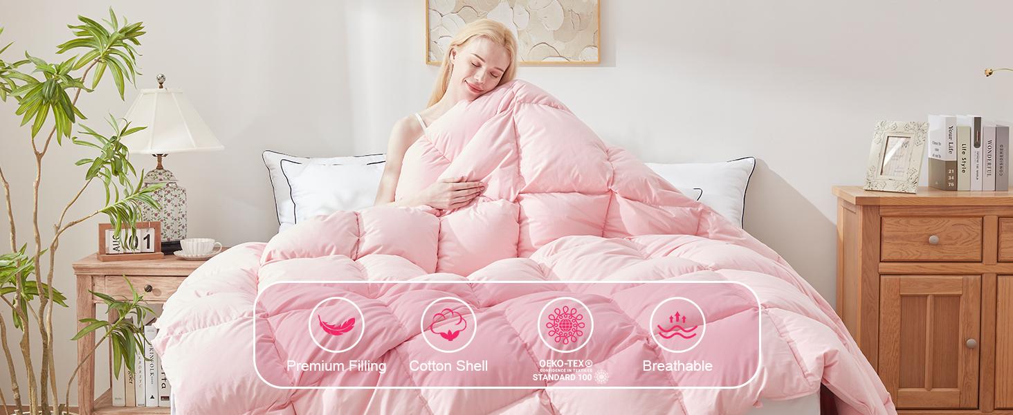 【Deals for you days】Cosybay Luxurious Goose Down Comforter with Extra Filling for Winter, Made with T300 Super Soft Fabric, Featuring Fluffy Goose Down And Feather Filling, Part of a Luxury Hotel Series Duvet Bed Linen Puffed Quilt