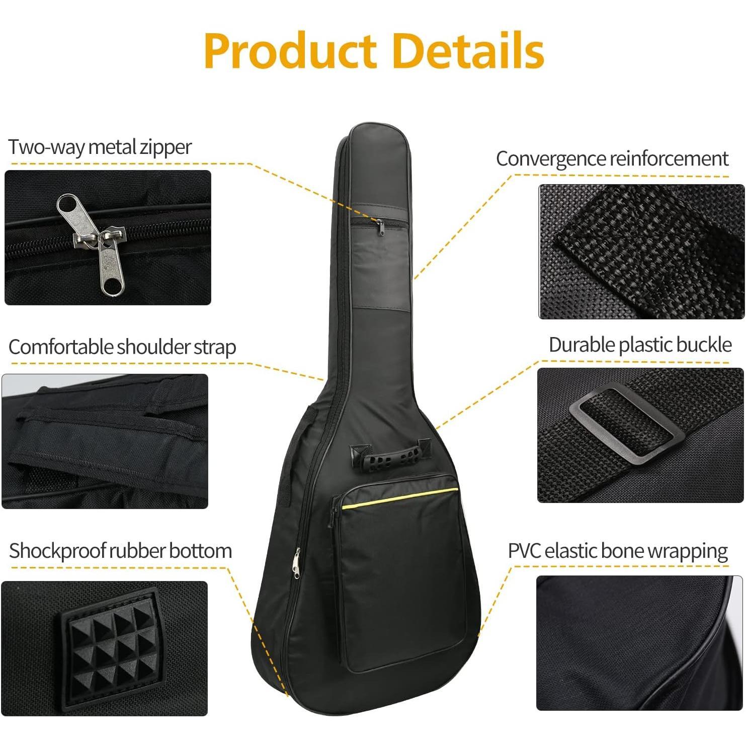 3 count Guitar Accessories Kit - Gig Bag, Folding Stand, Adjustable Strap for Acoustic, Classical, Bass Guitar